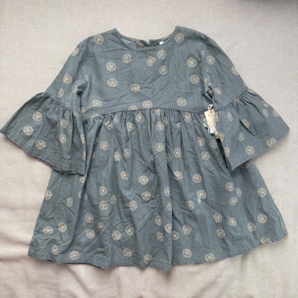 Rylee + Cru Girls Bell Dress Sand Dollar Blue Medallion Print Cotton 6-7Y NWT